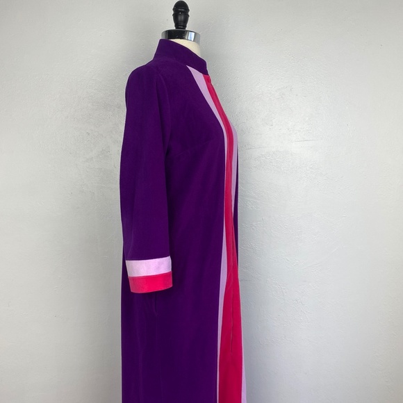 Vintage Vanity Fair Womens Purple Velour Robe Size 8 Maxi 3/4 Zip Lounge Wear - Picture 6 of 7